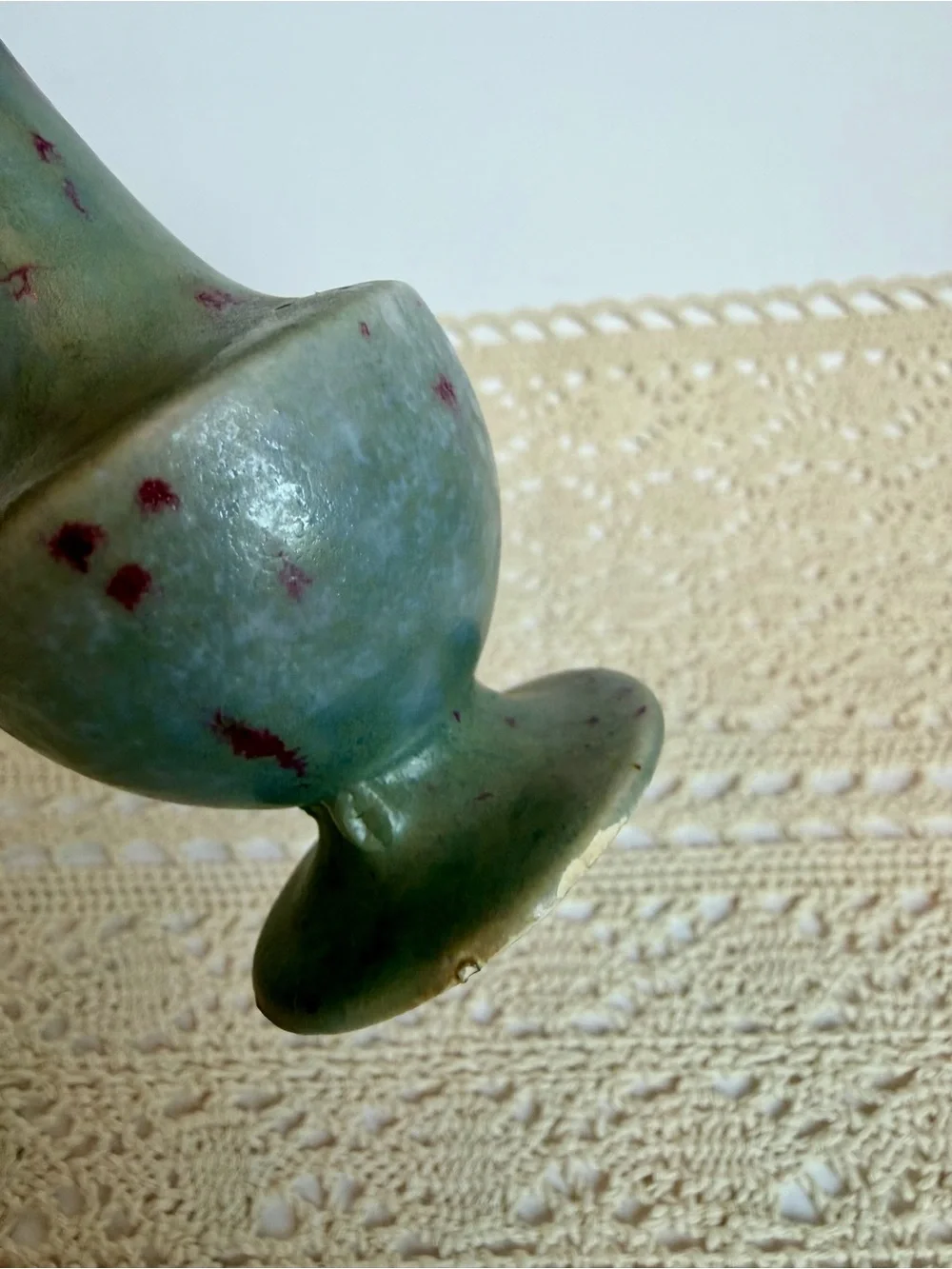 Maria Hall Studio Pottery Bud Vase Green Mottled Glaze Signed Handmade 6”